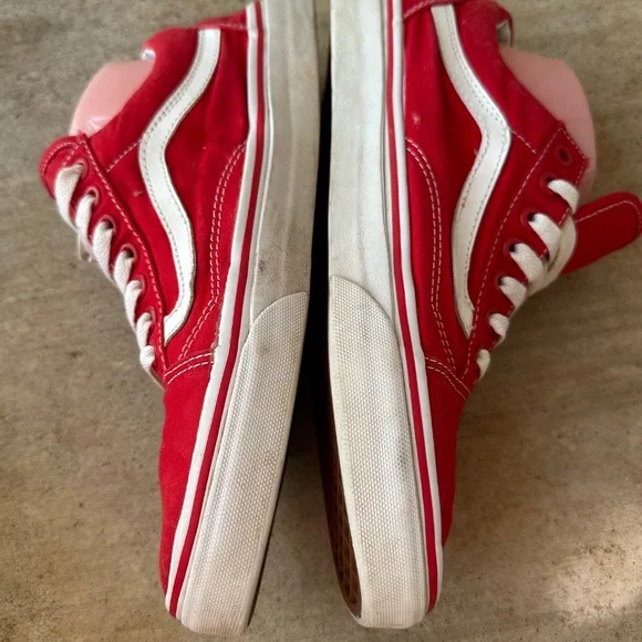 Vans Old Skool Sneakers Shoes Mens 9 Womens 10.5 Red White Low Top Skater - Picture 7 of 10